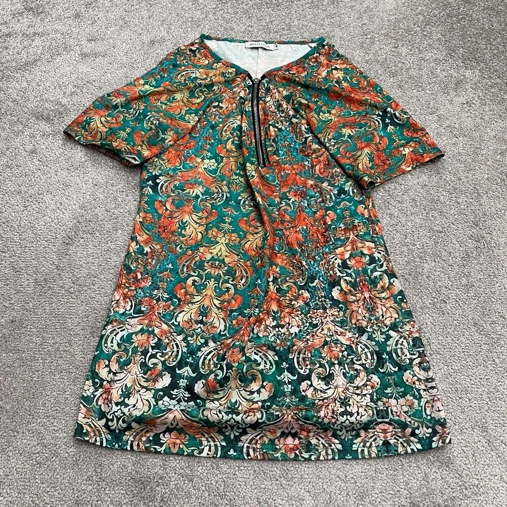 Miss Look Floral 1/2 Zip Up Shift Long Dress Womens Small Multicolor Bohemian